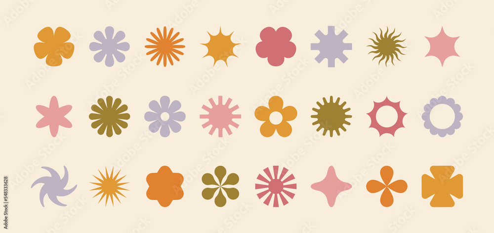 Poster Vector set of minimalist design elements, futuristic shapes and geometric figures and stars - abstract background elements for branding, packaging, prints and social media posts