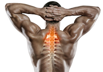 Sports and healthcare. Spine pain on transparent background.	