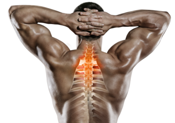 Sports and healthcare. Spine pain on transparent background.	