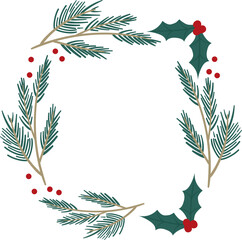 Naklejka premium Christmas winter wreath. Winter botanical decor with mistletoe. Christmas holiday frame, circle botanical and floral border