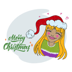 Cute girl wearing santa hat, smile, character design
