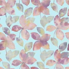 Abstract delicate flowers and leaves, watercolor seamless pattern for wallpapers, wrapping paper, postcards, invitations.