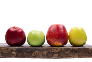 Apples on a white background. Fruits on the kitchen board.