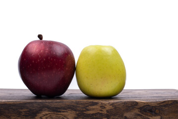 Apples on a white background. Fruits on the kitchen board.