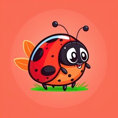Obraz premium Cute ladybug standing cartoon 2d illustrated icon illustration. animal nature icon concept isolated premium