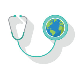 Mental health icon. Stethoscope with Brain. White background. Vector illustration. 