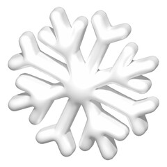 3D white snowflake, PNG render illustration
