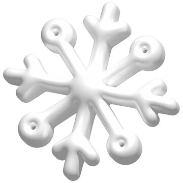 3D White Snowflake, PNG Render Illustration