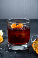 Fresh Long Island alcoholic cocktail made from vodka, rum, gin, tequila, liquor, cola, lemon juice, syrup and lime.