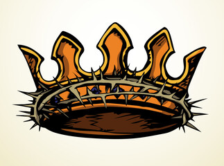 Precious golden crown with thorns. Vector drawing