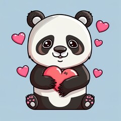 Fototapeta premium Cute panda holding love heart cartoon 2d illustrated icon illustration. animal nature icon concept isolated premium 2d illustrated. flat cartoon style