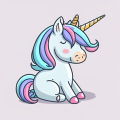 Fototapeta premium Cute unicorn sitting and teasing cartoon 2d illustrated icon illustration. animal nature icon isolated flat