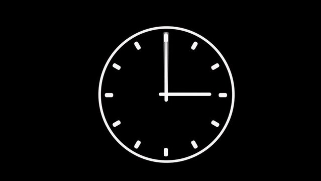 White clock with white hands on black background or alpha channel. Hands move quickly and move on dial. Movement. Flow of time or term. Brain stem or time sharpener.