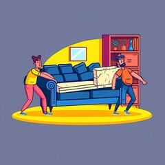 Couple moving a sofa in a new home