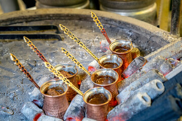 Ember / roasted Turkish coffee on the coal. Traditional Turkish coffee cooked on the coal/ember