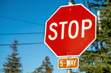 stop sign on sky 5 way sop