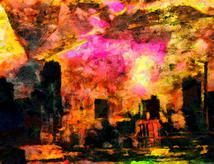 Abstract painting city skyline