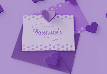 Valentine's Day Card with Heart Decoration Mockup        
