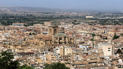Fototapeta na wymiar Panorama of Granada from Alhambra fortifications