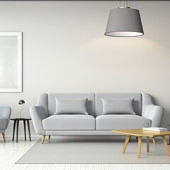 Gray sofa in living room interior with copy space