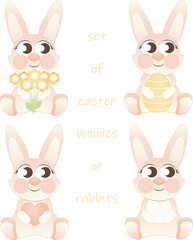 set pink easter bunny, rabbit or hare with heart, flower, egg. Easter. vector. Vector illustration. isolate - 548341245