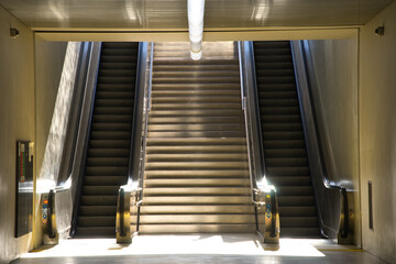 Inside a modern subway station.