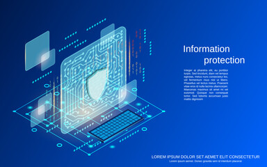 Information protection, computer security, data privacy flat 3d isometric vector concept illustration
