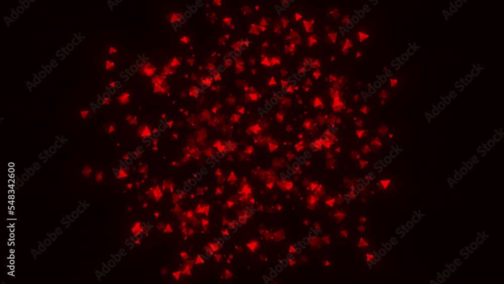 Poster shining geometric particles in flow. motion. spreading stream of shimmering geometric particles. spr