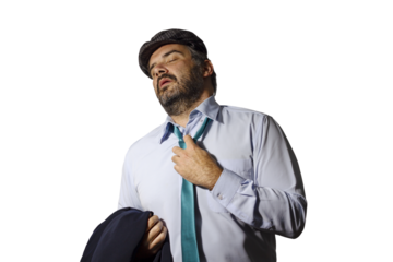 Tired man loosening his tie