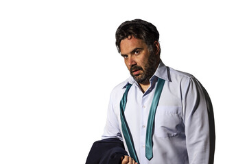 Tired man with a loose tie around his neck