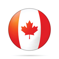 Glass light ball with flag of Canada. Round sphere, template icon. national symbol. Сanadian Glossy realistic ball, 3D abstract vector illustration highlighted on a white background. Big bubble