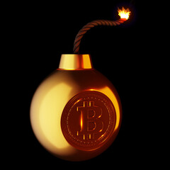 Bitcoin bomb on the black background