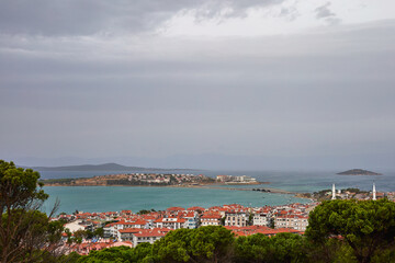 Nice view of the coastal town. Against the backdrop of islands and mountains.
