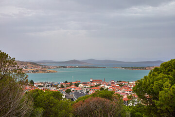 Nice view of the coastal town. Against the backdrop of islands and mountains.
