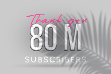 80 Million  subscribers celebration greeting banner with Silver Design