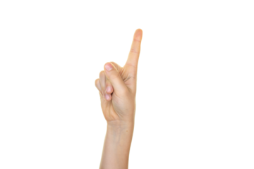 hand isolated on transparent background, index finger, counting on fingers, one
