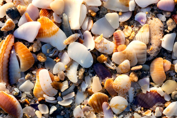 beautiful cockerel shells on the beach
