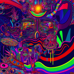colorful fluorescent neon psychedelic N,N-Dimethyltryptamine trip background, neural network generated art. Digitally generated image. Not based on any actual scene or pattern.
