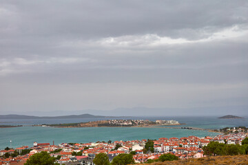 Nice view of the coastal town. Against the backdrop of islands and mountains.