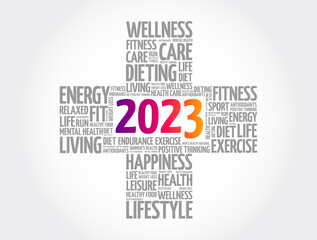 2023 health and sport goals cross word cloud, concept background