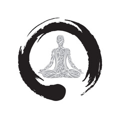 person in meditation pose and zen symbol