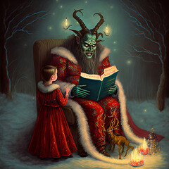 Father Krampus reading the bad kids list