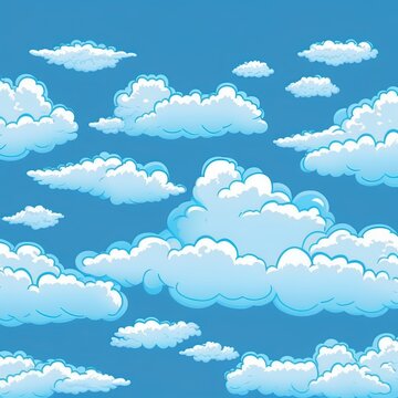 Cartoon white clouds on blue background