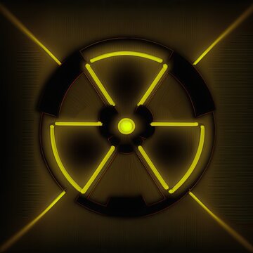 Yellow neon radiactive toxic nuclear warning sign