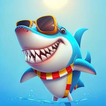 illustration of summer shark cartoon character