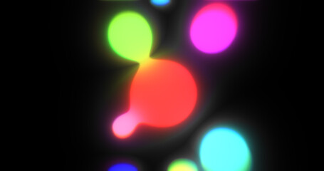 Abstract beautiful multi-colored glowing energy magical bright round balls flying and connecting with each other on a black background