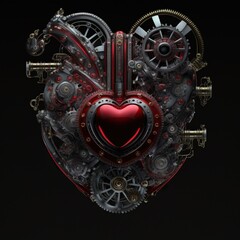 Mechanical steampunk heart with gears and cogs. Red and silver concept design.