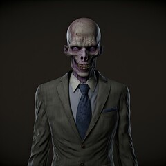 Obraz premium 3d render portrait of a zombie businessman in suit. Undead CEO. Character design.