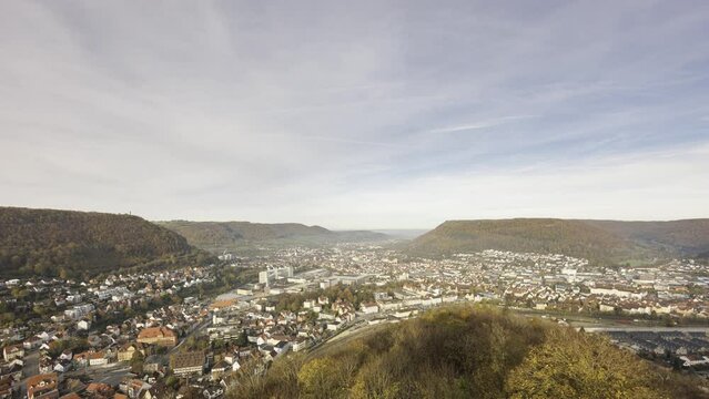 City of Geislingen on a cloudy and misty morning in autumn time lapse