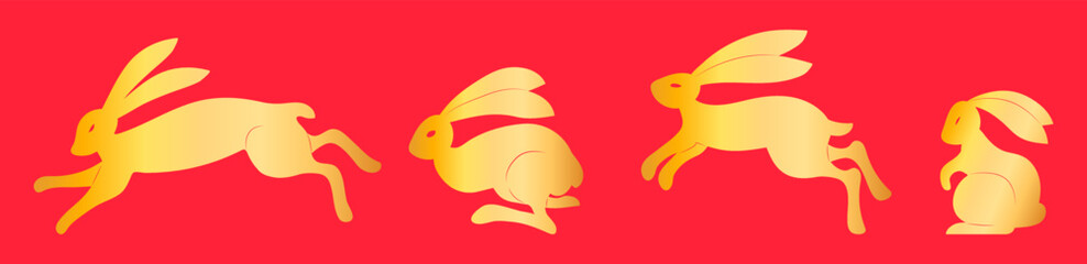 Chinese New Year 2023. Golden Christmas bunny with asian ornament. Symbol of new year